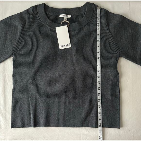 New Splendid Rumi Rib Knit Cotton Sweater in Heather Charcoal Women's Size L - Picture 9 of 9